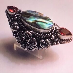 Stampd 925 Sterling Silver Abalone Garnet Ring